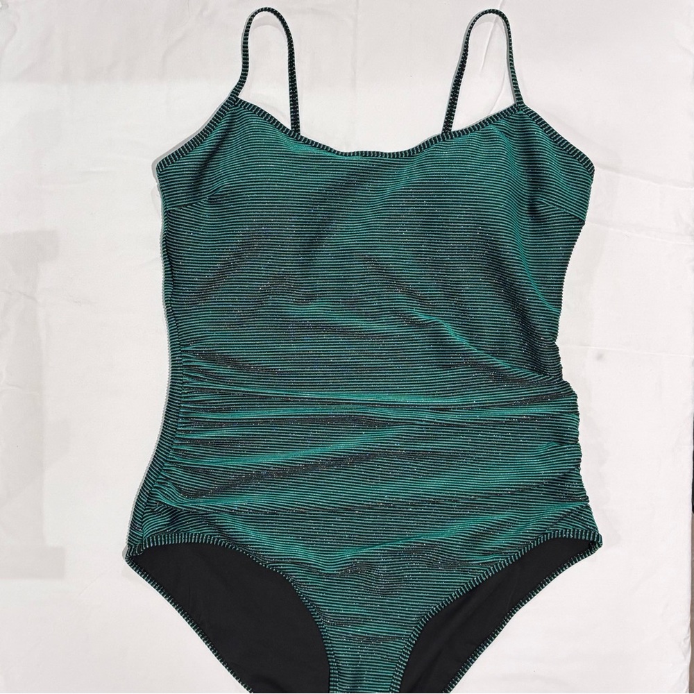 Shimmering Emerald Green & Black One Piece Swimsuit 2X